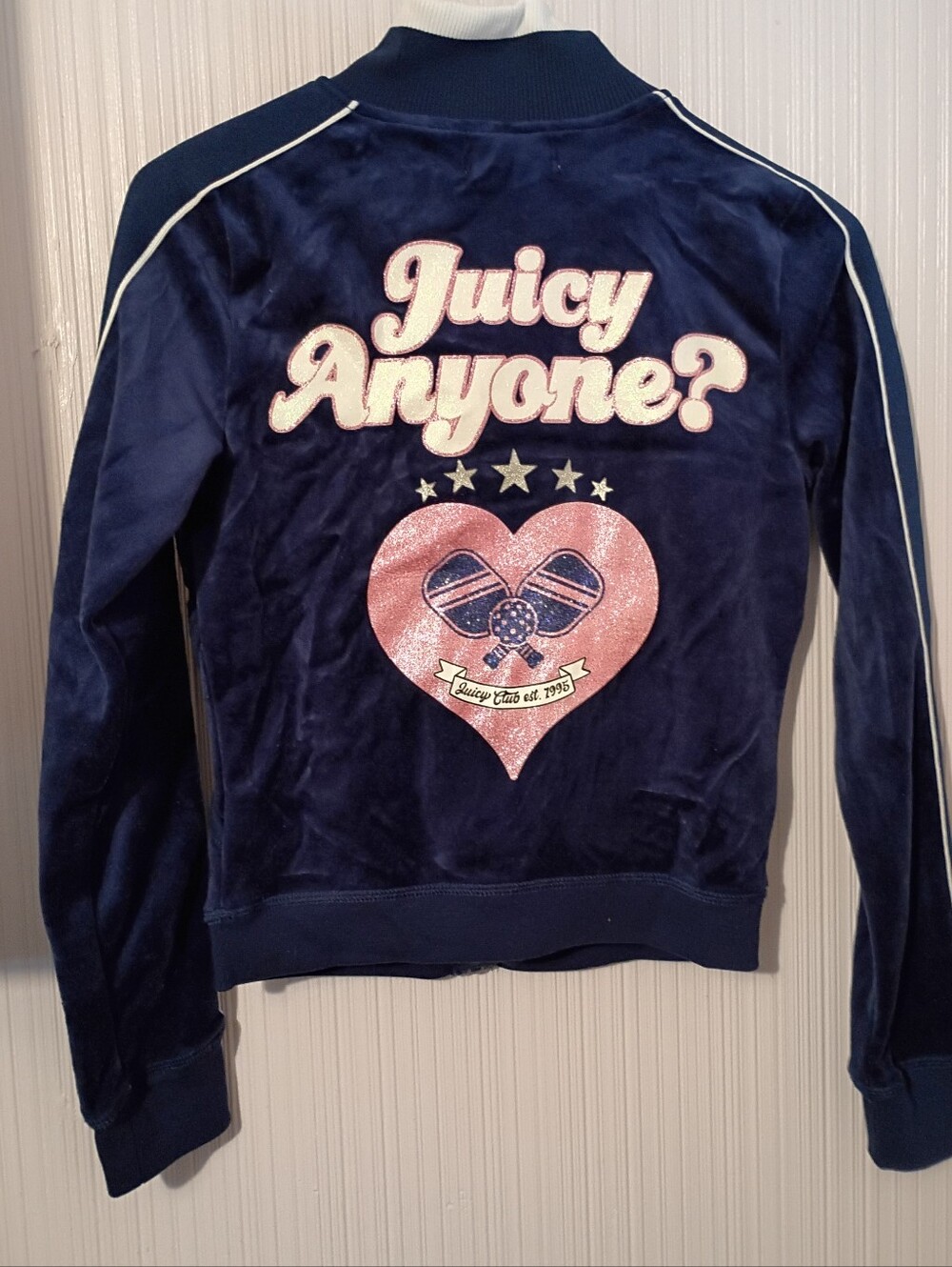 New! Juicy Couture Blue/ White velour track jacket Size XS